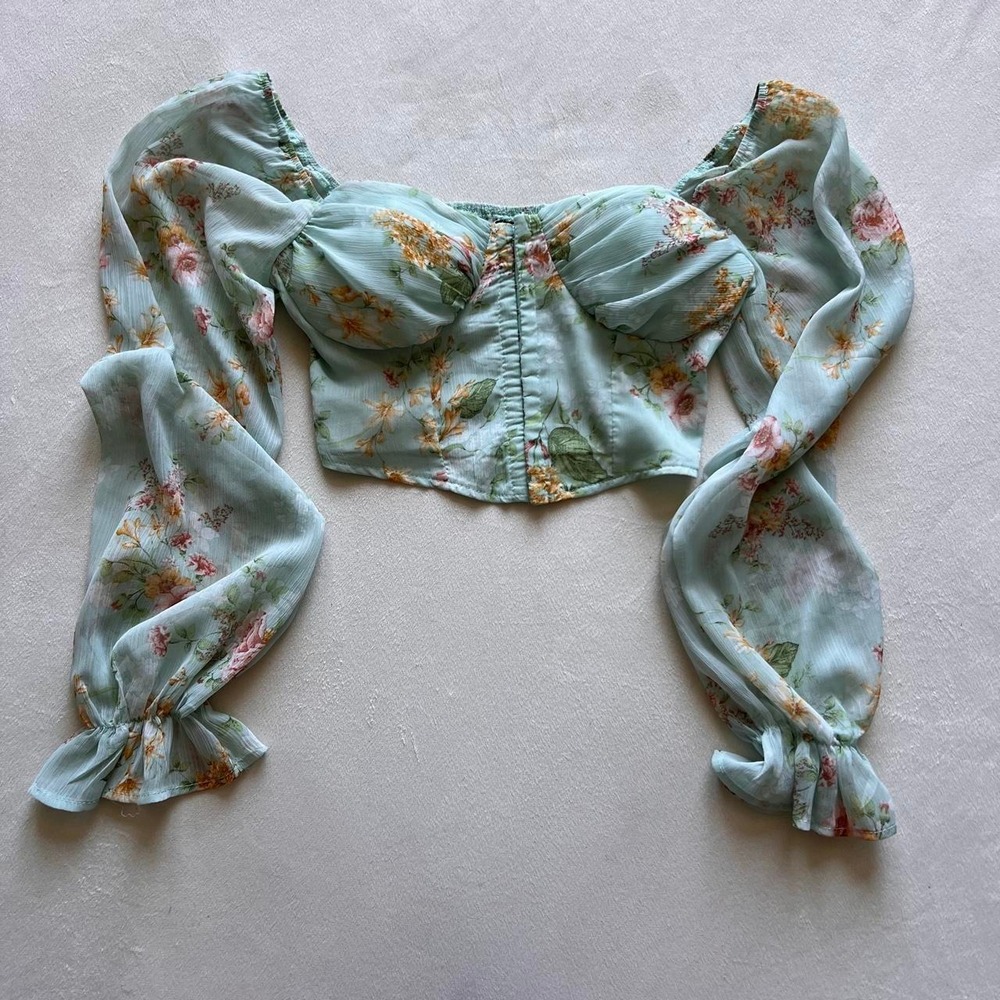 Aqua Feminine Sheer Fairy Coquette Blouse Top Balletcore Windsor date night